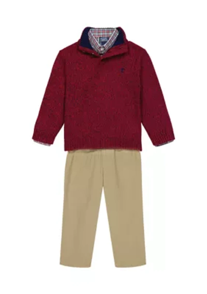 Toddler Boys Marled Button Up with Twill Sweater Set