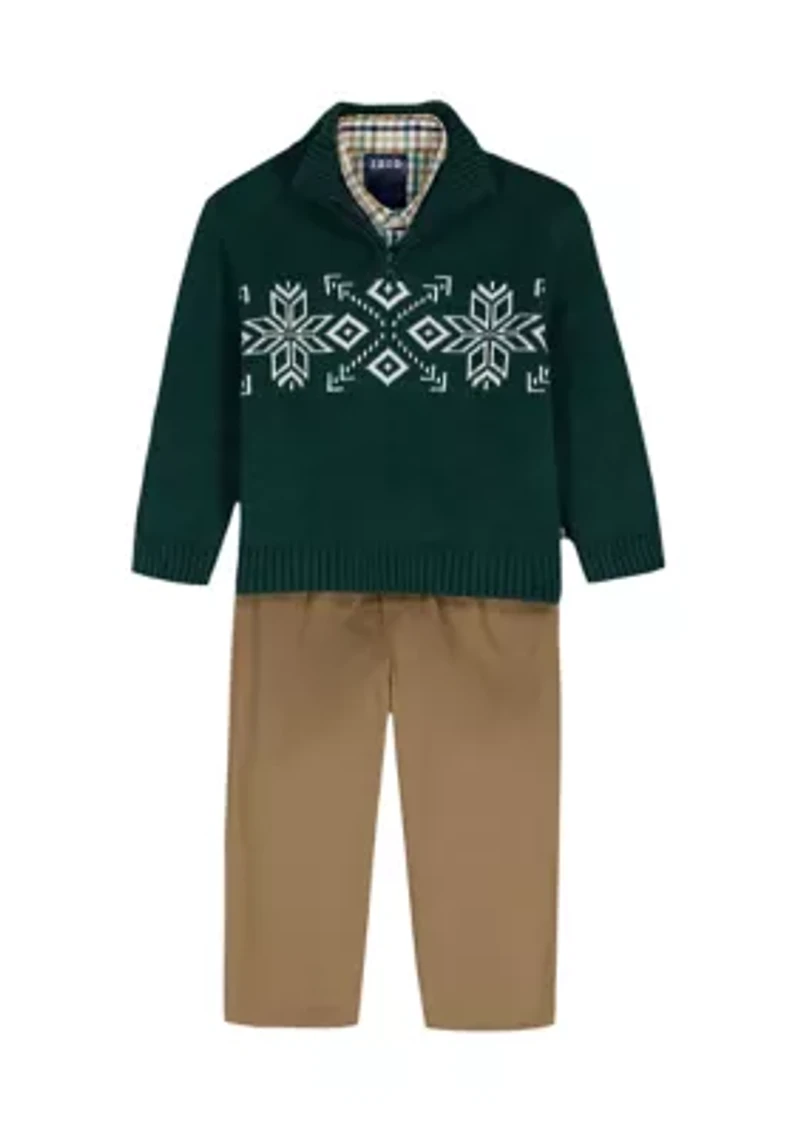 Toddler Boys Snowflake 1/4 Zip w/ Twill Sweater Set