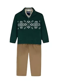 Toddler Boys Snowflake 1/4 Zip w/ Twill Sweater Set