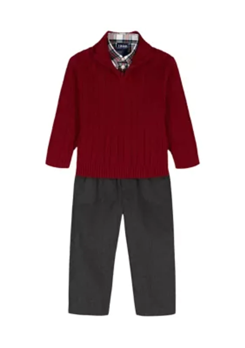 Baby Boys Cable 1/4 Zip with Twill Sweater Set