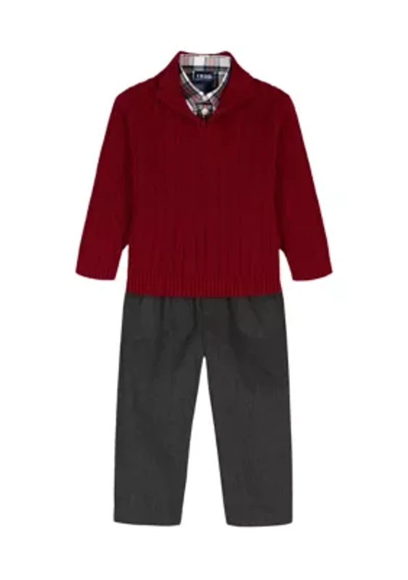 Toddler Boys Cable 1/4 Zip with Twill Sweater Set