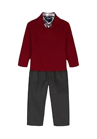 Toddler Boys Cable 1/4 Zip with Twill Sweater Set
