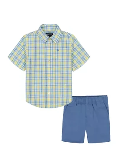Toddler Boys Short Sleeve Andover Plaid Shirt and Shorts Set