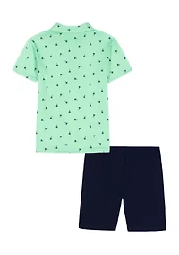 Baby Boys Palm Tree Polo Shirt and Shorts Set