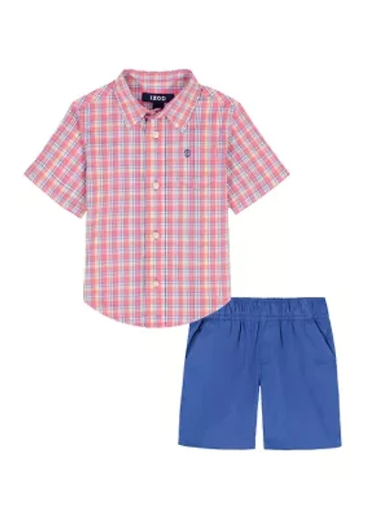 Toddler Boys 2 Piece Short Sleeve Brewster Plaid Woven Twill Set