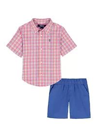 Toddler Boys 2 Piece Short Sleeve Brewster Plaid Woven Twill Set