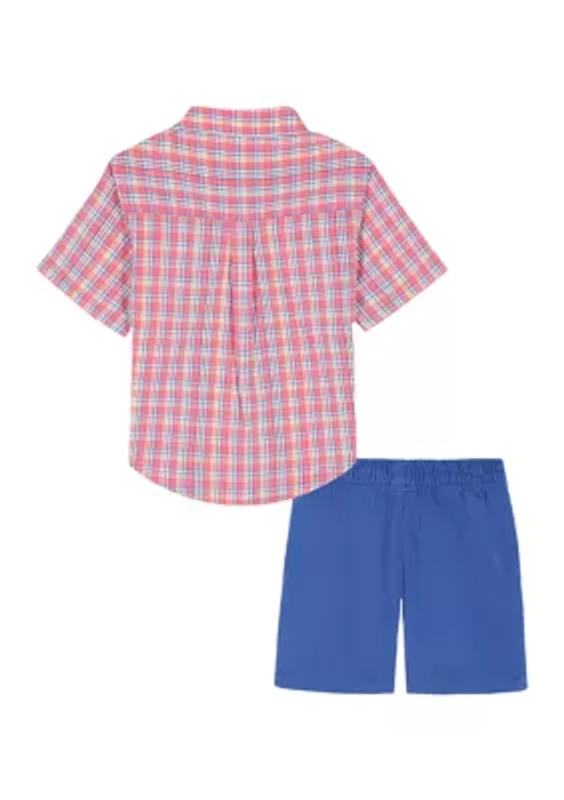 Toddler Boys 2 Piece Short Sleeve Brewster Plaid Woven Twill Set
