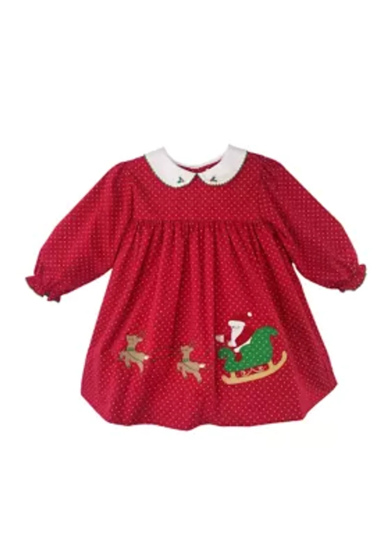 Baby Girls Christmas Dress with Santa Appliqué