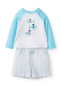 Baby Boys Seersucker Rash Guard Set