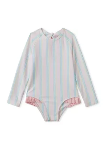 Baby Girls Ruffle Bow Rash Guard One Piece Swimsuit