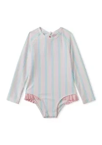 Baby Girls Ruffle Bow Rash Guard One Piece Swimsuit