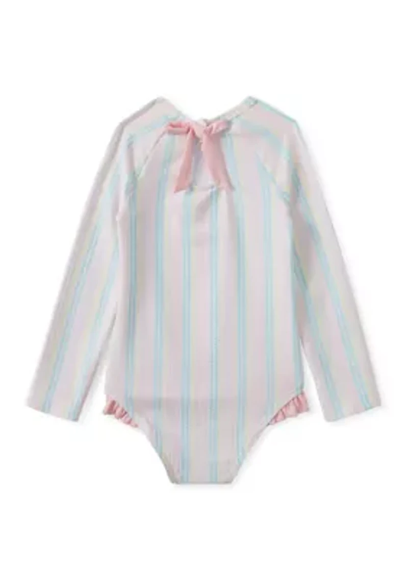 Baby Girls Ruffle Bow Rash Guard One Piece Swimsuit