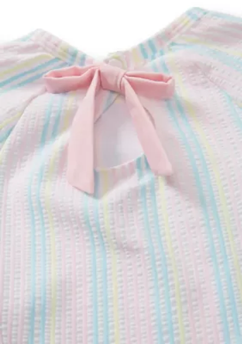 Baby Girls Ruffle Bow Rash Guard One Piece Swimsuit