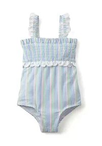 Toddler Girls Smocked Stripe One Piece Swimsuit