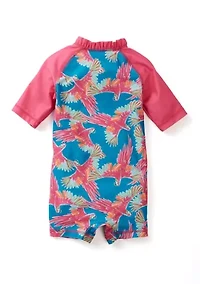 Toddler Girls Parrot Printed Swim Rashguard