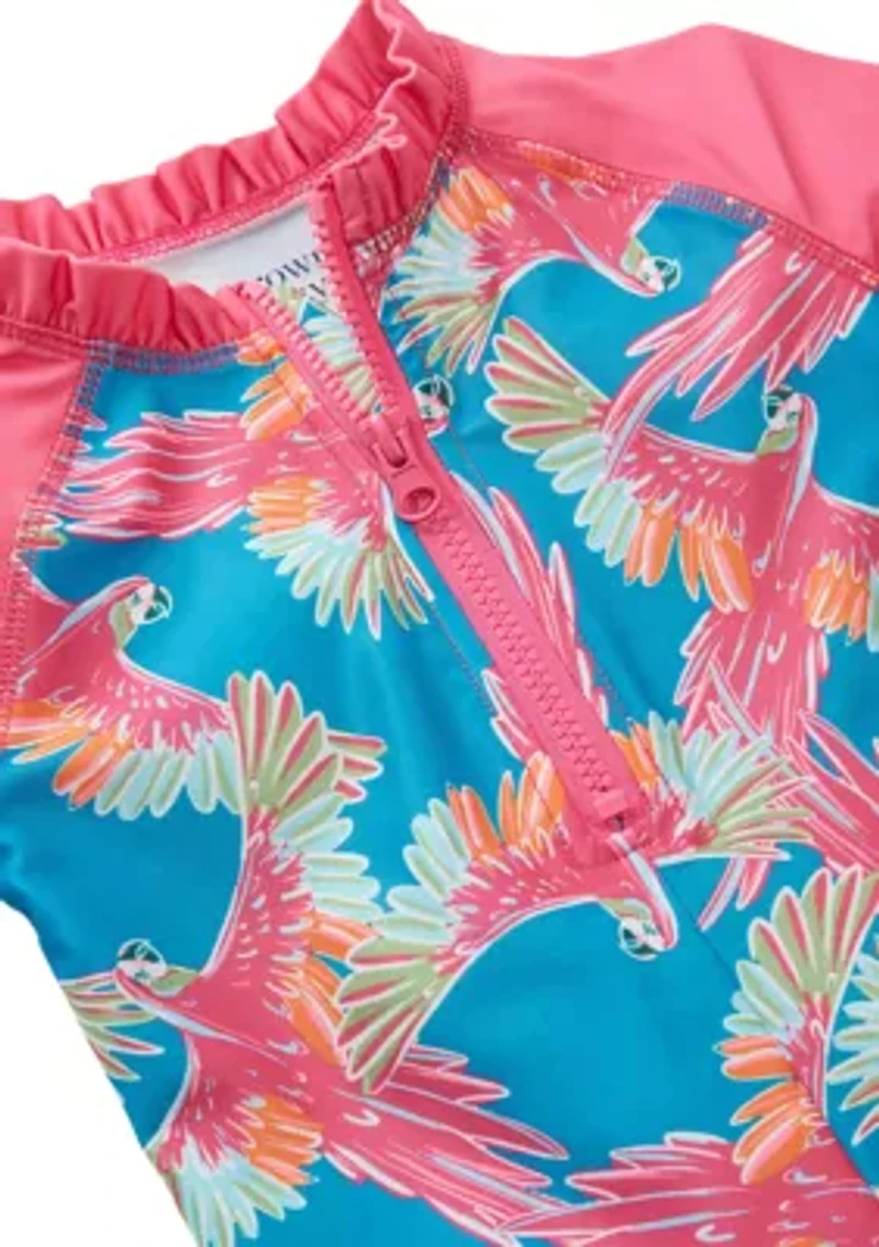 Toddler Girls Parrot Printed Swim Rashguard