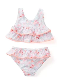 Toddler Girls Floral Pom 2 Piece Swimsuit