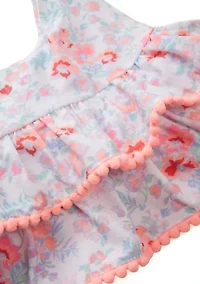 Toddler Girls Floral Pom 2 Piece Swimsuit