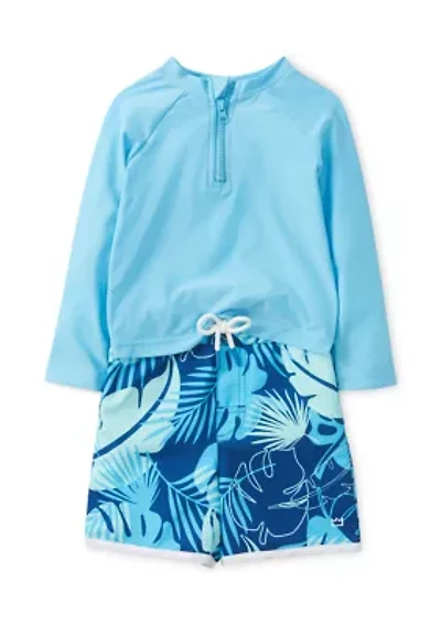 Toddler Boys Long Sleeve 3/4 Zip Rash Guard Set