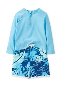 Toddler Boys Long Sleeve 3/4 Zip Rash Guard Set