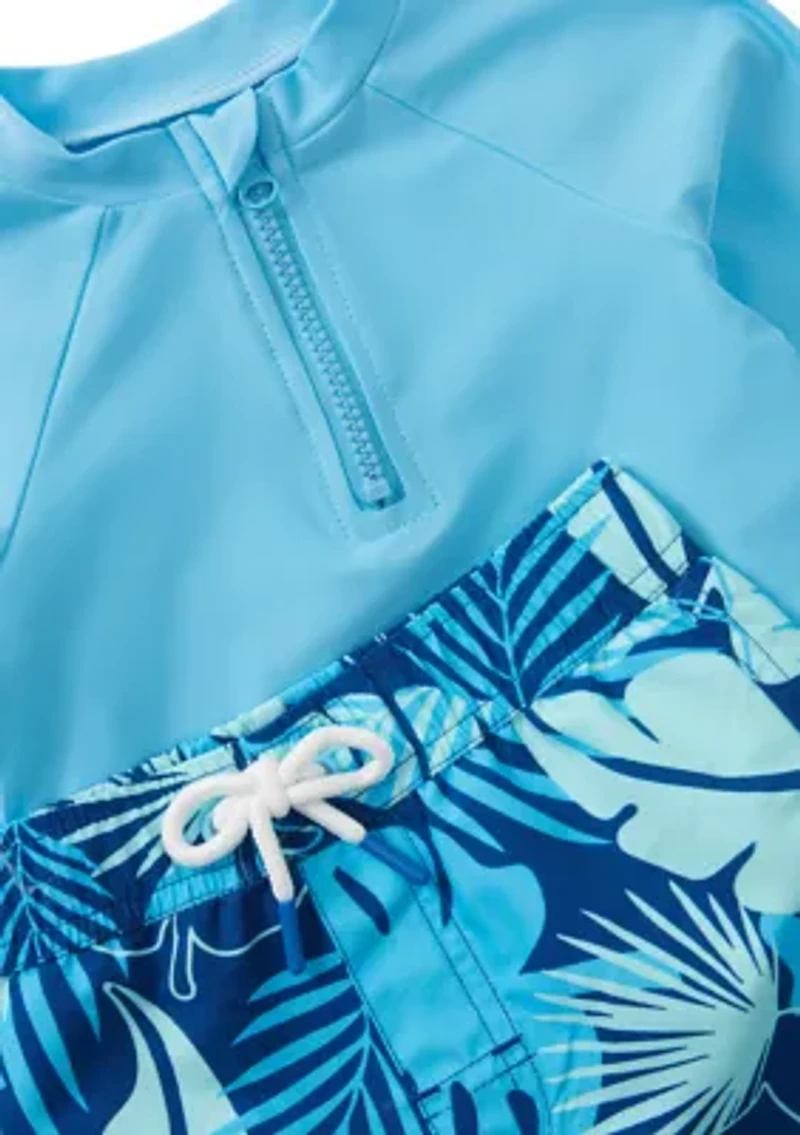 Toddler Boys Long Sleeve 3/4 Zip Rash Guard Set