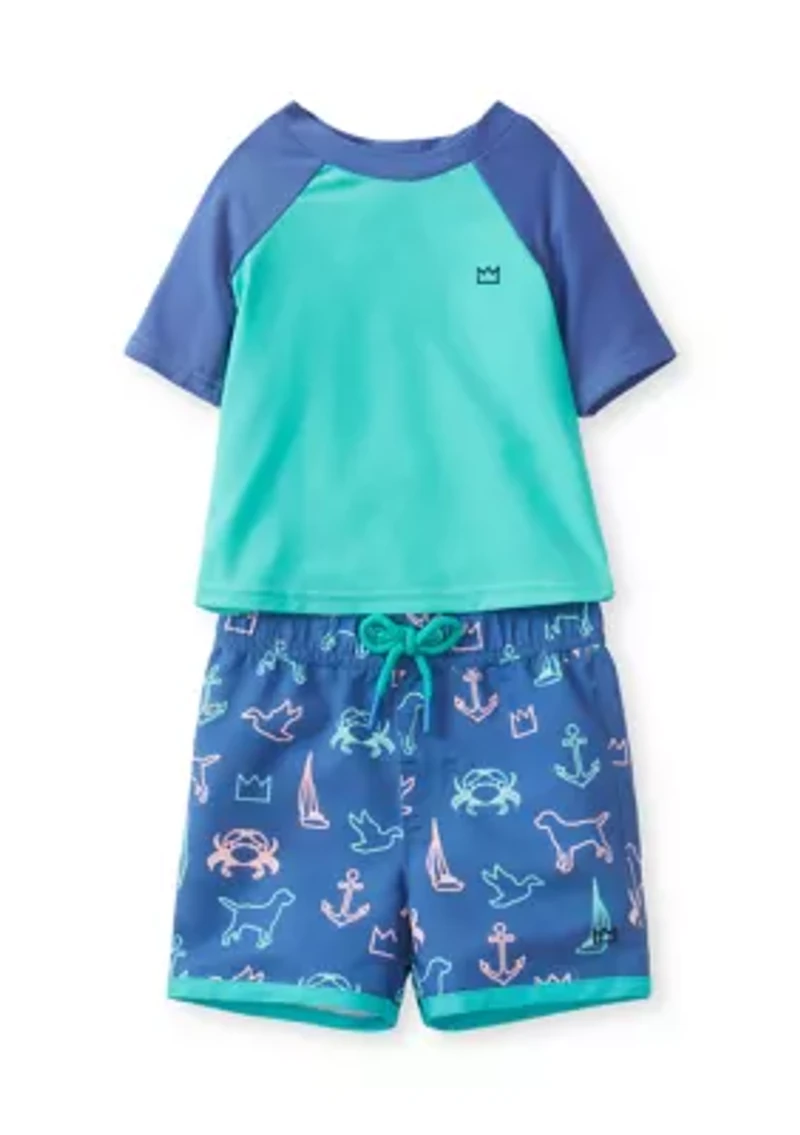 Toddler Boys Motif Short Sleeve Rash Guard Set