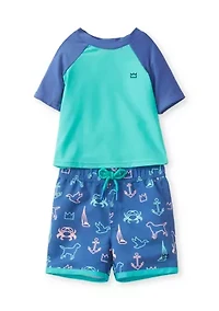 Toddler Boys Motif Short Sleeve Rash Guard Set