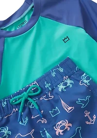 Toddler Boys Motif Short Sleeve Rash Guard Set
