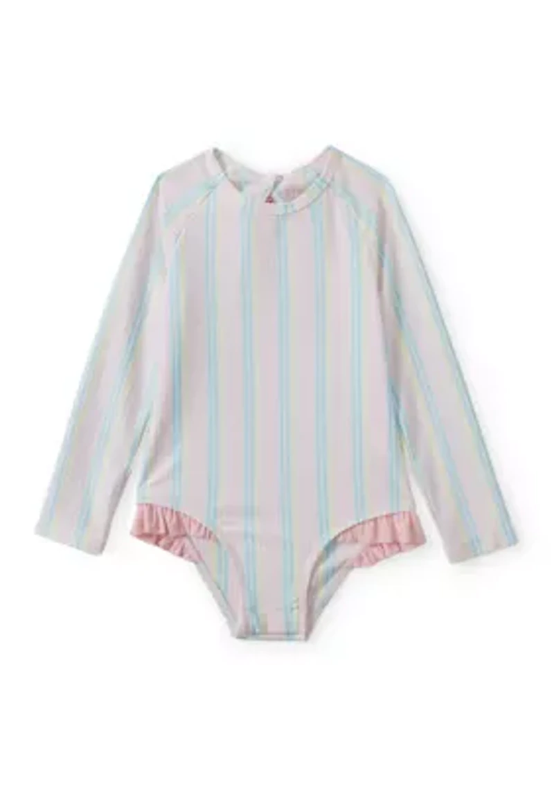 Toddler Girls Ruffle Bow Rash Guard One Piece Swimsuit