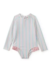 Toddler Girls Ruffle Bow Rash Guard One Piece Swimsuit