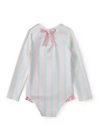 Toddler Girls Ruffle Bow Rash Guard One Piece Swimsuit