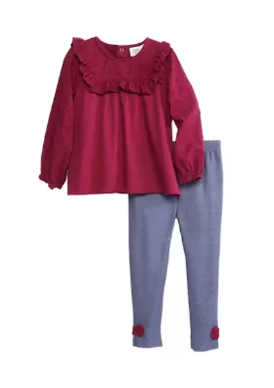 Baby Girls 2 Piece Eyelet Ruffle Top and Leggings Set