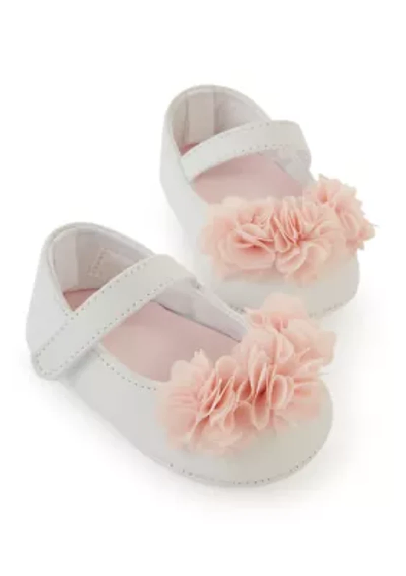 Baby Girls White Skimmer Shoes with Pink Bows