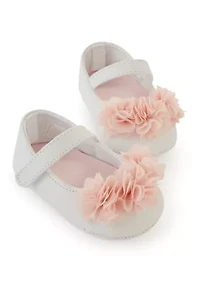 Baby Girls White Skimmer Shoes with Pink Bows