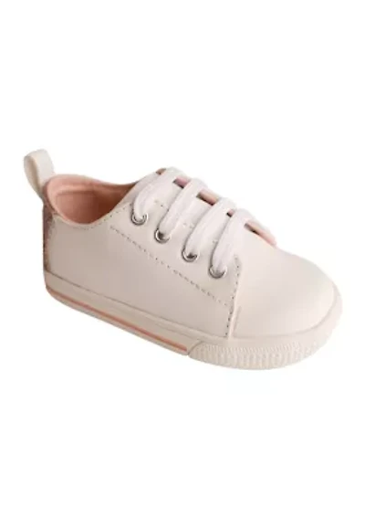 Toddler Girls Lennon White Sneaker with Pink Glitter Heel
