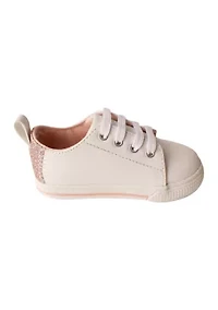 Toddler Girls Lennon White Sneaker with Pink Glitter Heel