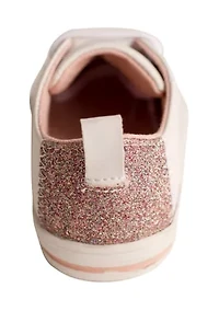 Toddler Girls Lennon White Sneaker with Pink Glitter Heel