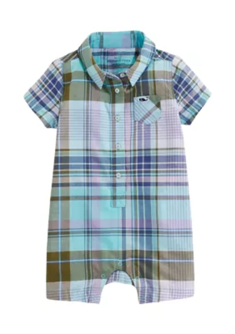 Baby Boys Madras Printed Short Romper
