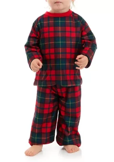 Unisex Toddler Vintage Red Plaid Notch Pajama Set