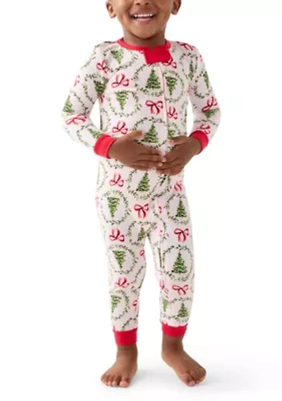 Unisex Baby Holiday Bows and Wreaths One Piece Pajama