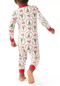 Unisex Baby Holiday Bows and Wreaths One Piece Pajama