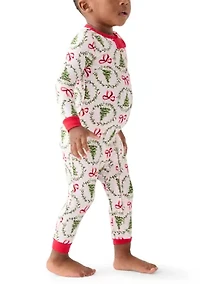 Unisex Baby Holiday Bows and Wreaths One Piece Pajama