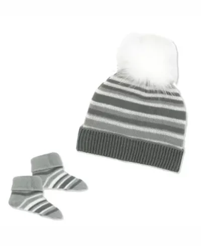 Baby Boys and Girls Striped Knit Hat & Booties