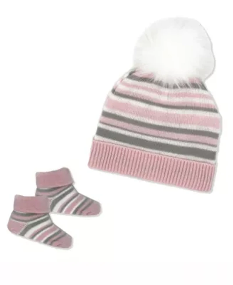 Baby Boys and Girls Striped Knit Hat & Booties