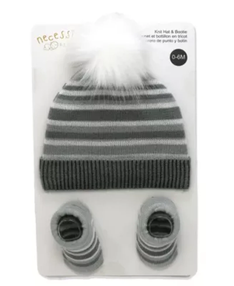 Baby Boys and Girls Striped Knit Hat & Booties