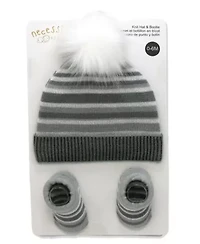 Baby Boys and Girls Striped Knit Hat & Booties
