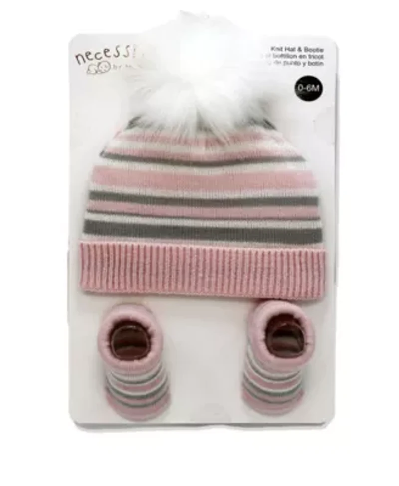 Baby Boys and Girls Striped Knit Hat & Booties