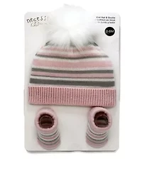Baby Boys and Girls Striped Knit Hat & Booties