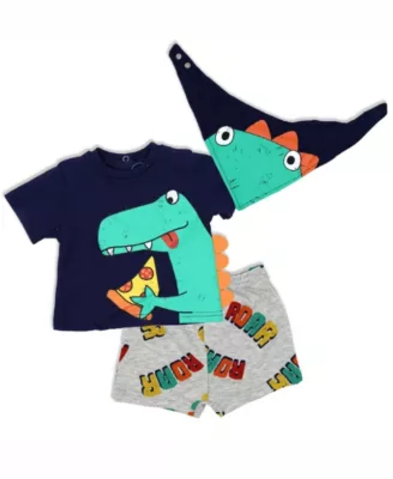 Baby Boys 3 Pc Dino Short Set