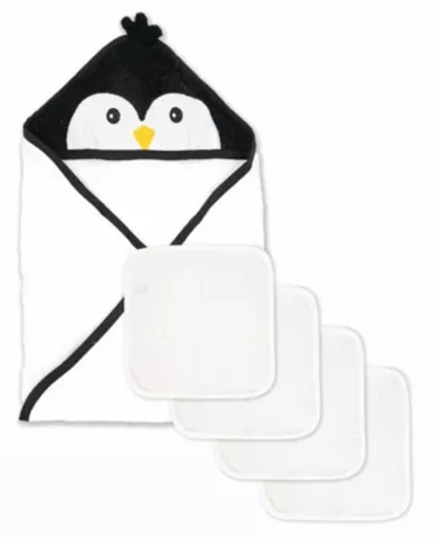 Baby Boys and Girls Hooded Bath Towel with 4 Wash Cloths